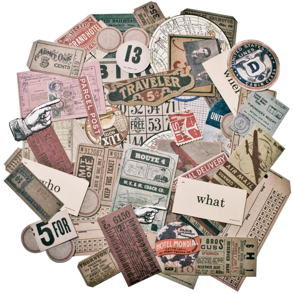 Tim Holtz idea-ology Ephemera Pack Expedition 63 pieces Eclectic