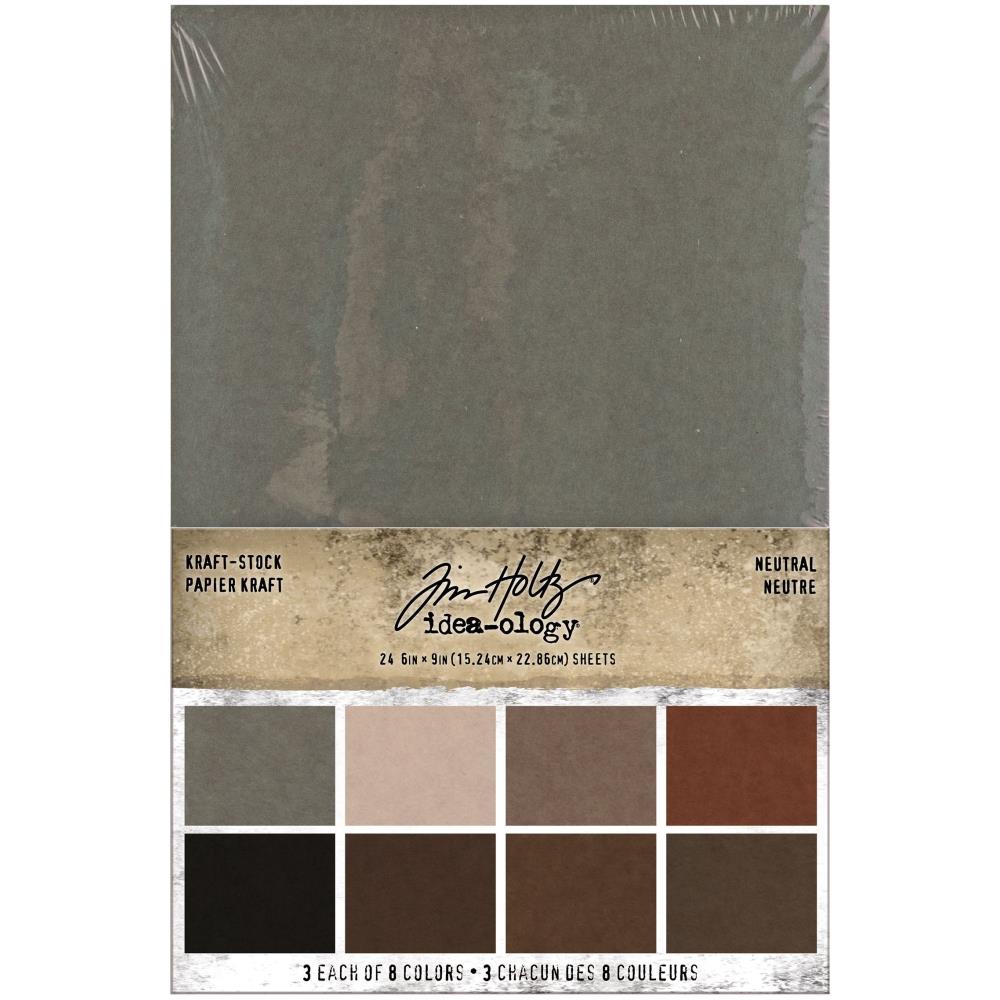 Tim Holtz idea-ology Kraft Stock Card Neutral 24 sheets 8 colours 6 x 9 inch