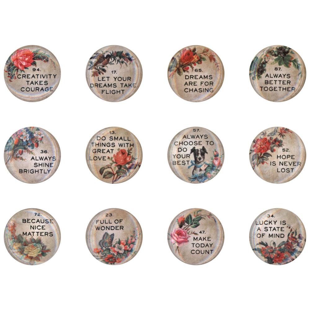 Tim Holtz idea-ology Quote Flair Vintage Buttons 12pc