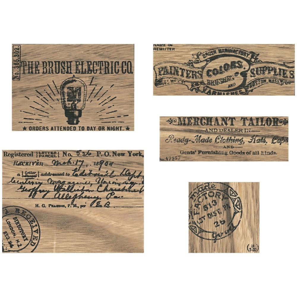Tim Holtz idea-ology Vignette Panels Adverts 5pc Wood Project Embellishments