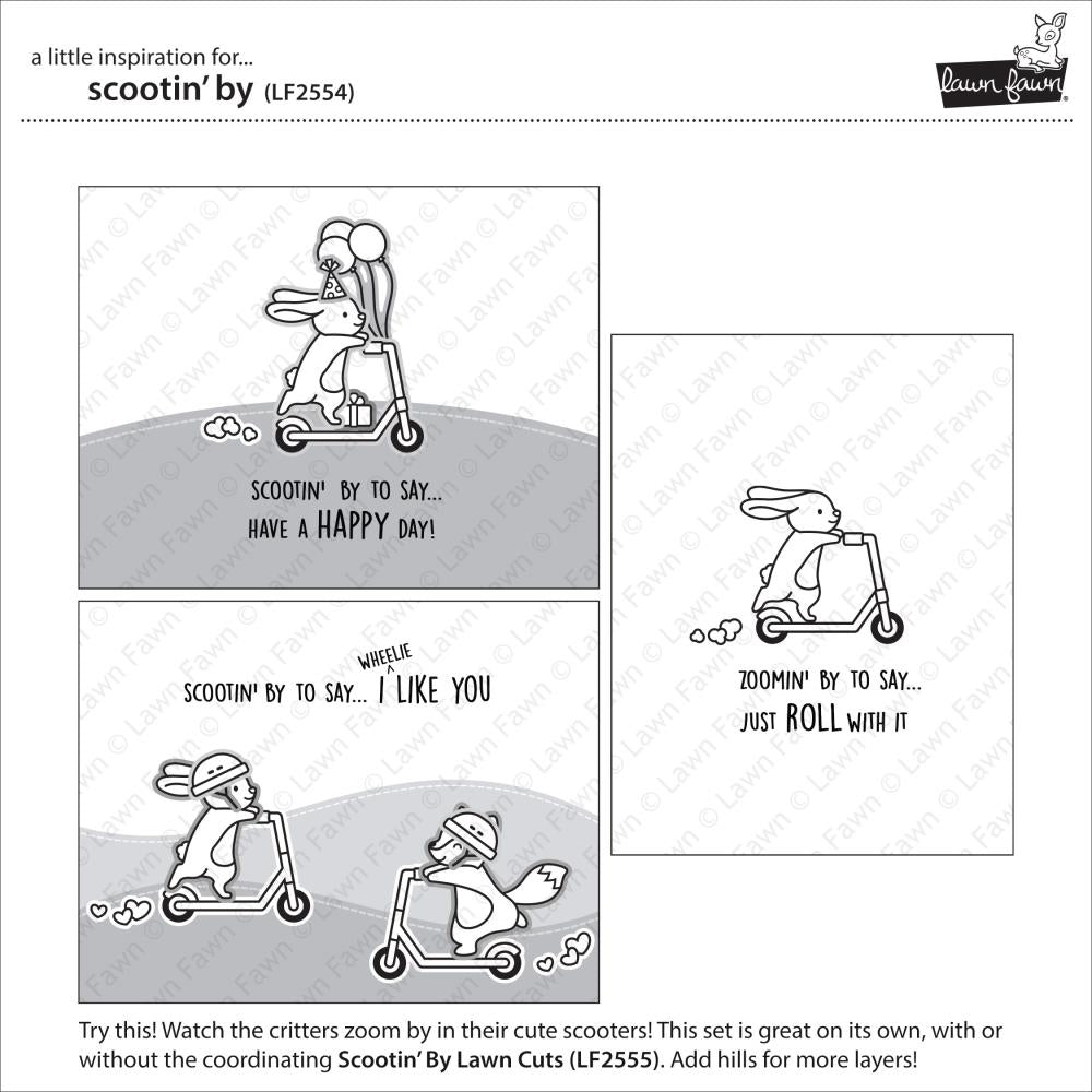 Lawn Fawn Clear Stamps Scootin' By 30pc Photopolymer LF2554