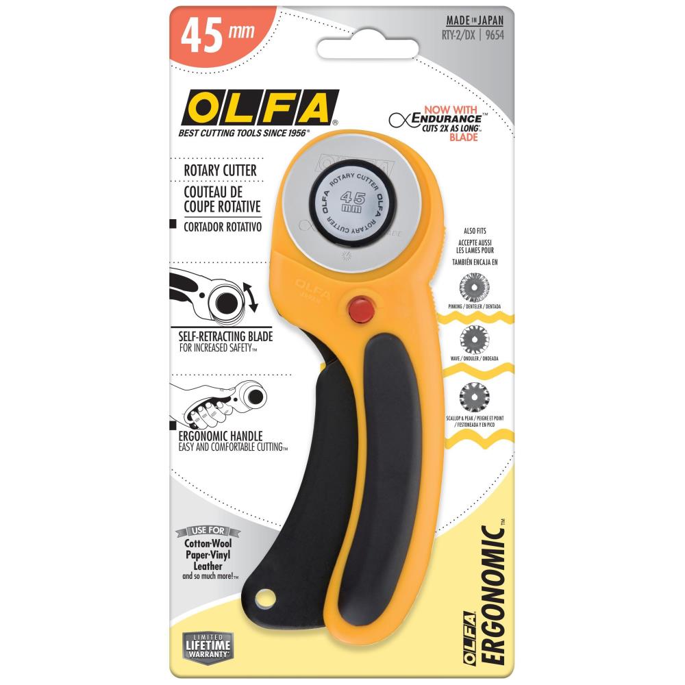 OLFA 45mm Ergonomic Rotary Cutter with Self Retracting Blade Made in Japan
