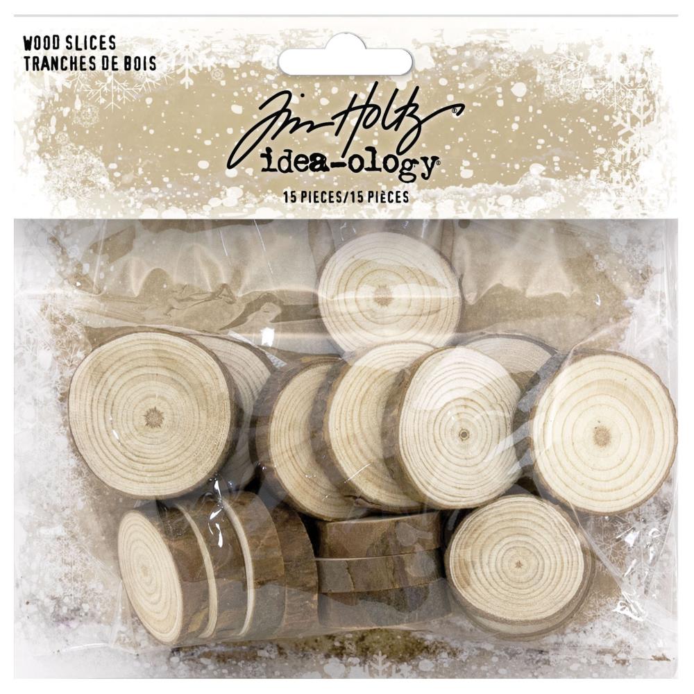 Tim Holtz idea-ology Wood Slices Discs Christmas 15pc