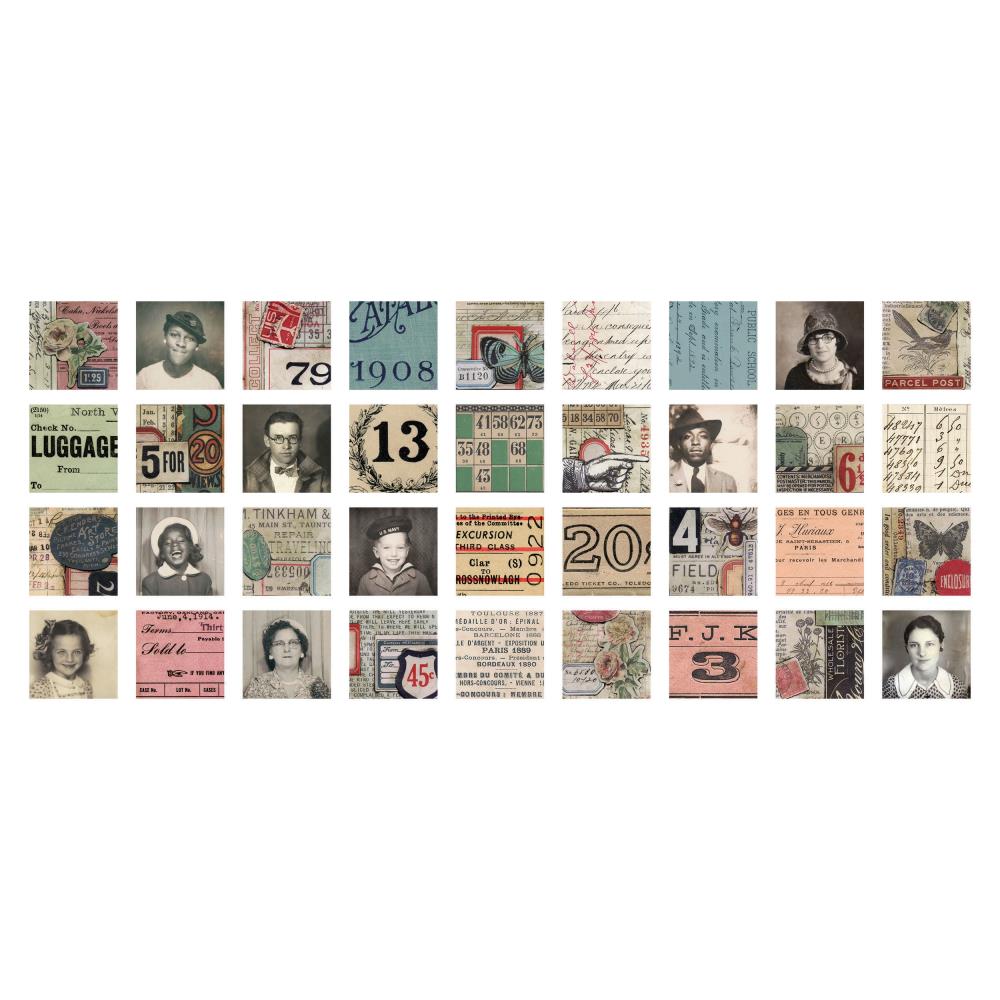 Tim Holtz idea-ology Collage Tiles Square Printed Snippets 72pc
