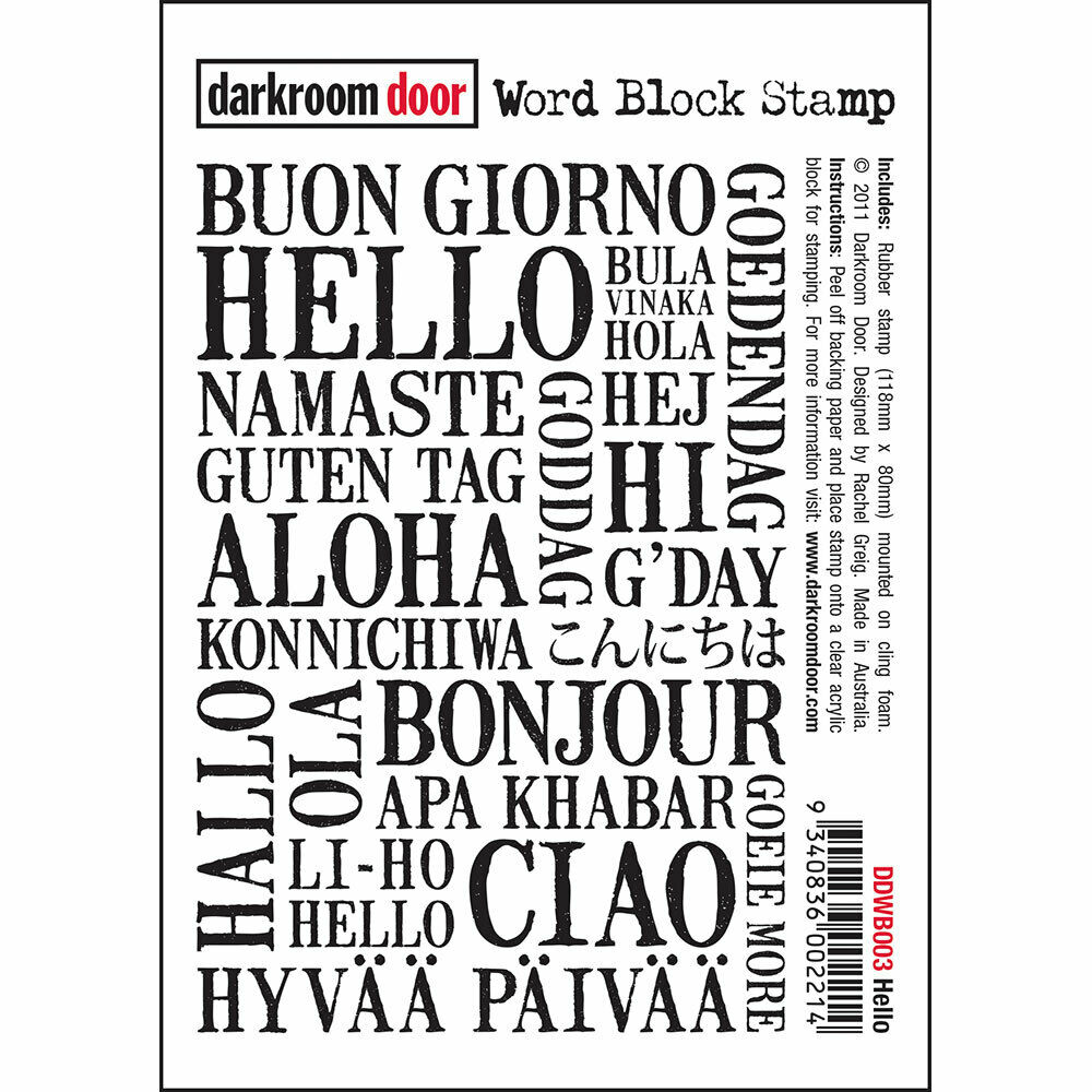Darkroom Door Word Block Rubber Stamp Hello 118mm x 80mm