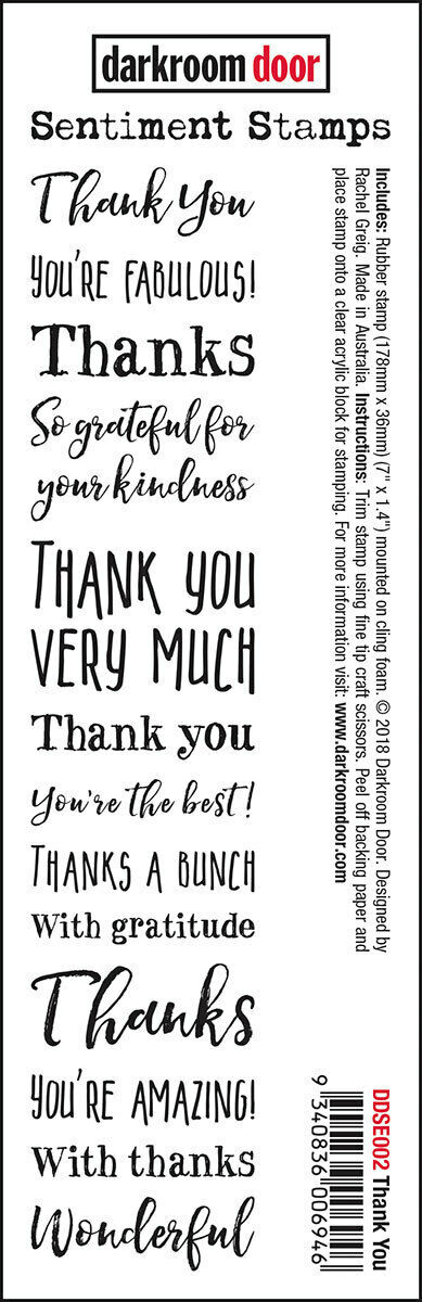 Darkroom Door Sentiment Rubber Stamp Thank You 36mm x 178mm