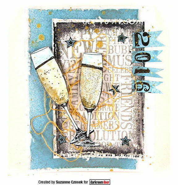 Darkroom Door Word Block Rubber Stamp Happy New Year 118mm x 80mm