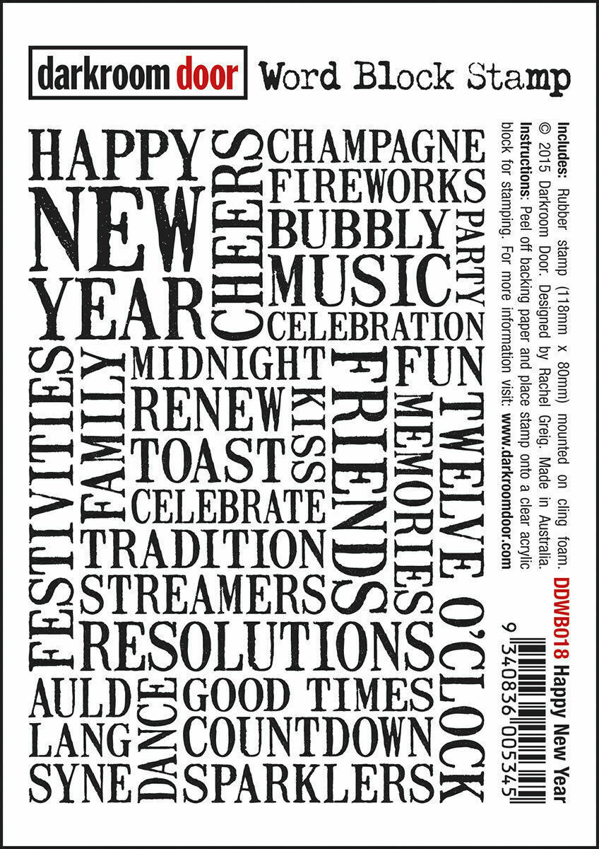 Darkroom Door Word Block Rubber Stamp Happy New Year 118mm x 80mm