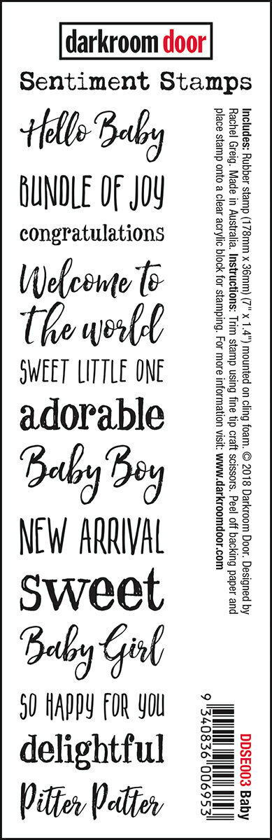 Darkroom Door Sentiment Rubber Stamp Baby 36mm x 178mm