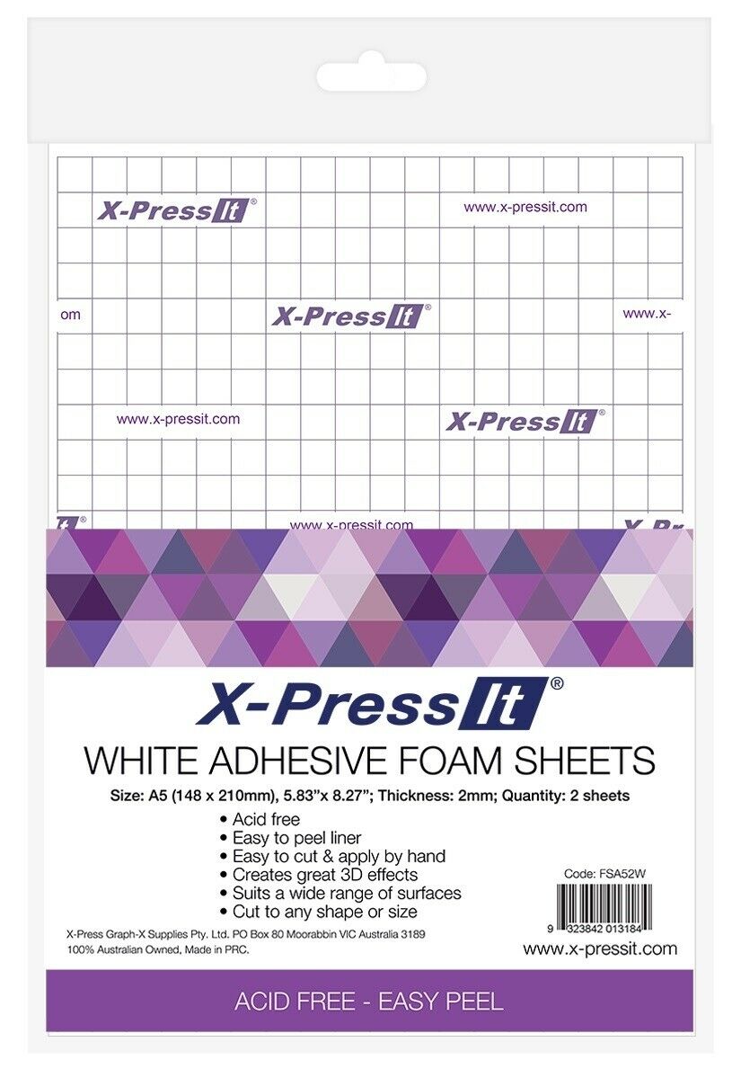X-Press It Adhesive Foam Sheets 2 Sheets A5 White or Black 2pc