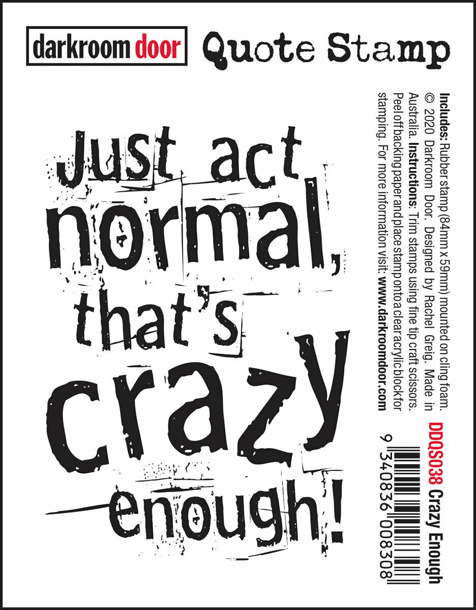 Darkroom Door Quote Rubber Stamp Crazy Enough 84mm x 59mm