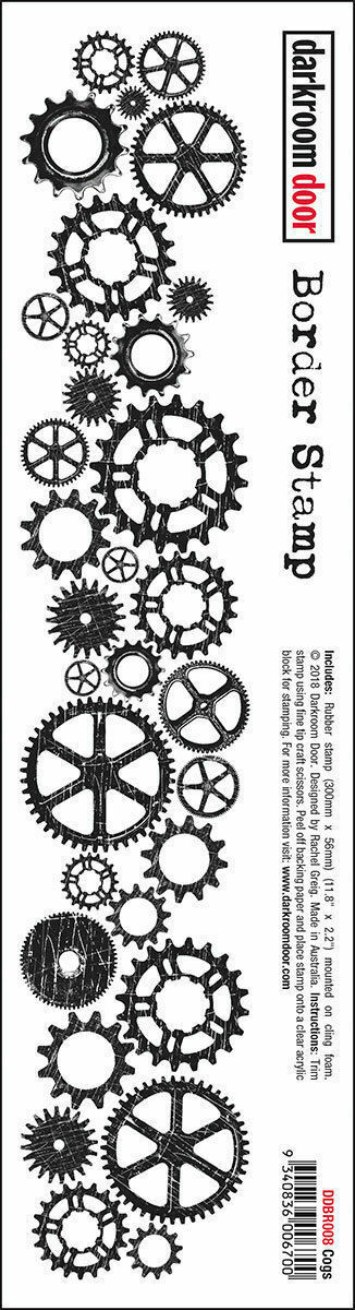 Darkroom Door Border Rubber Stamp Cogs 300mm x 56mm