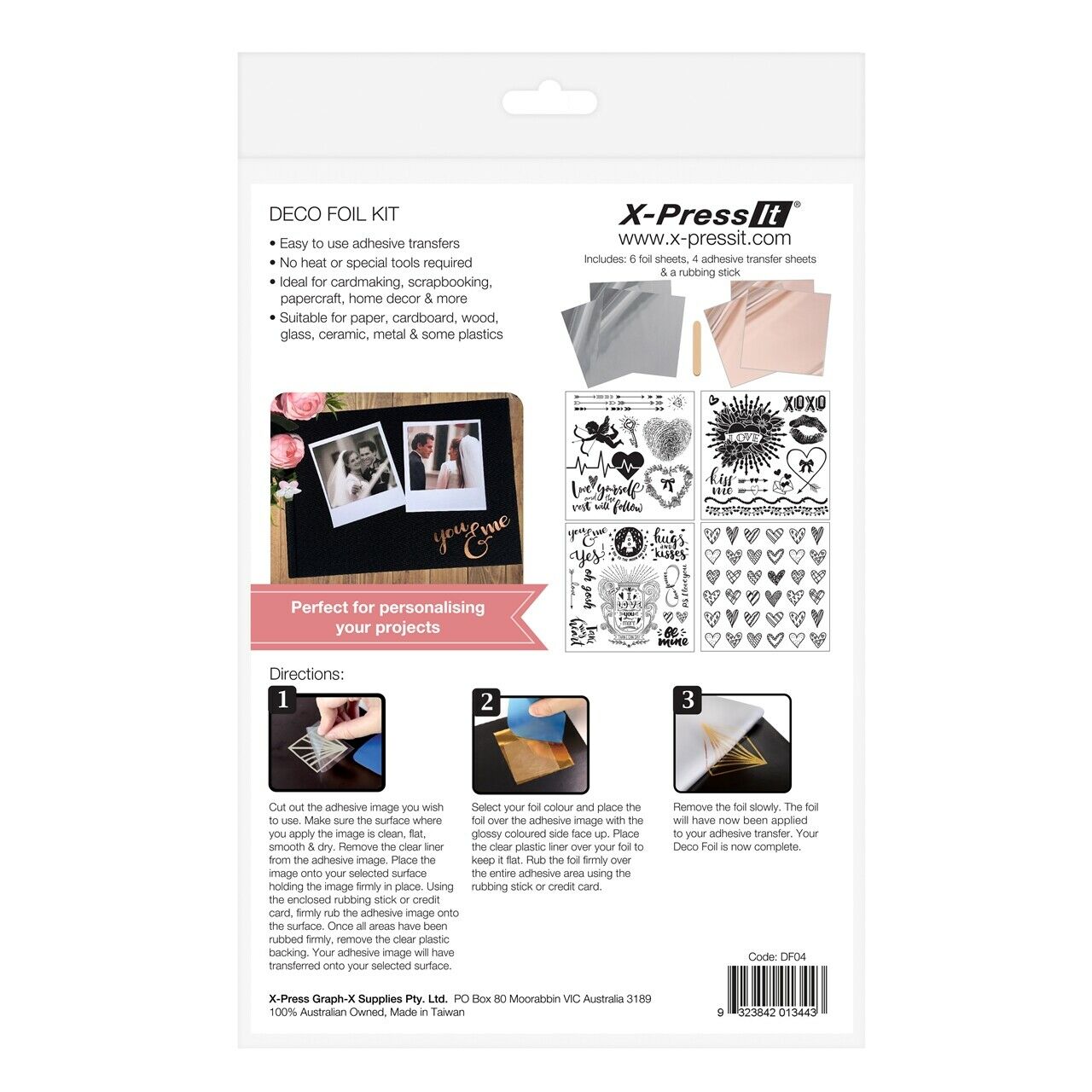 X-Press It Deco Foil Kit - Adhesive Transfer/Foil Sheets - 4 Designs available