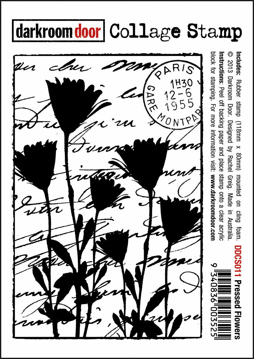 Darkroom Door Collage Rubber Stamp Pressed Flowers 118mm x 80mm