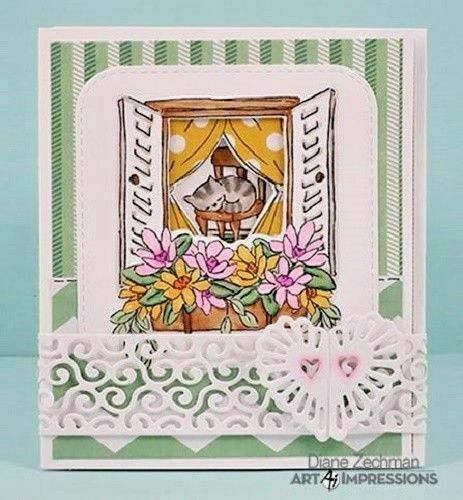 Art Impressions Mini TryFolds Garden Window Cling Rubber Stamps & Dies 6pc