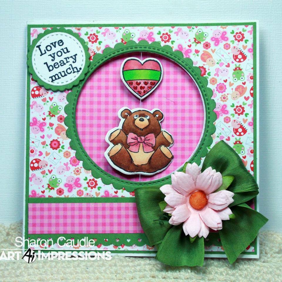 Art Impressions Mini Bear Spinner Set Rubber Cling Stamps and Dies 6pc