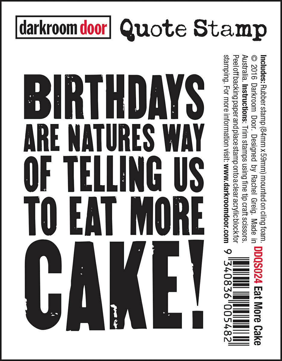 Darkroom Door Quote Rubber Stamp Eat More Cake 59mm x 84mm