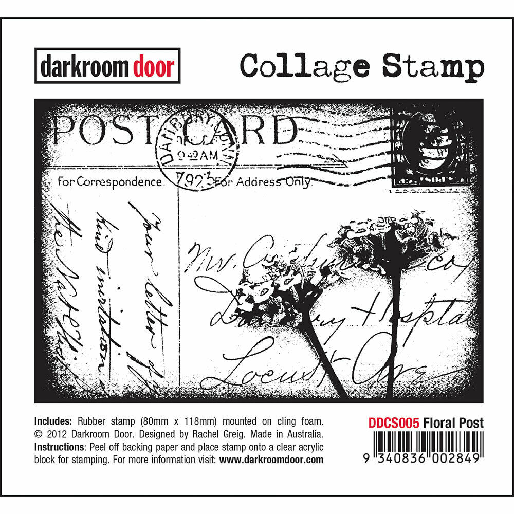 Darkroom Door Collage Rubber Stamp Floral Post 118mm x 80mm