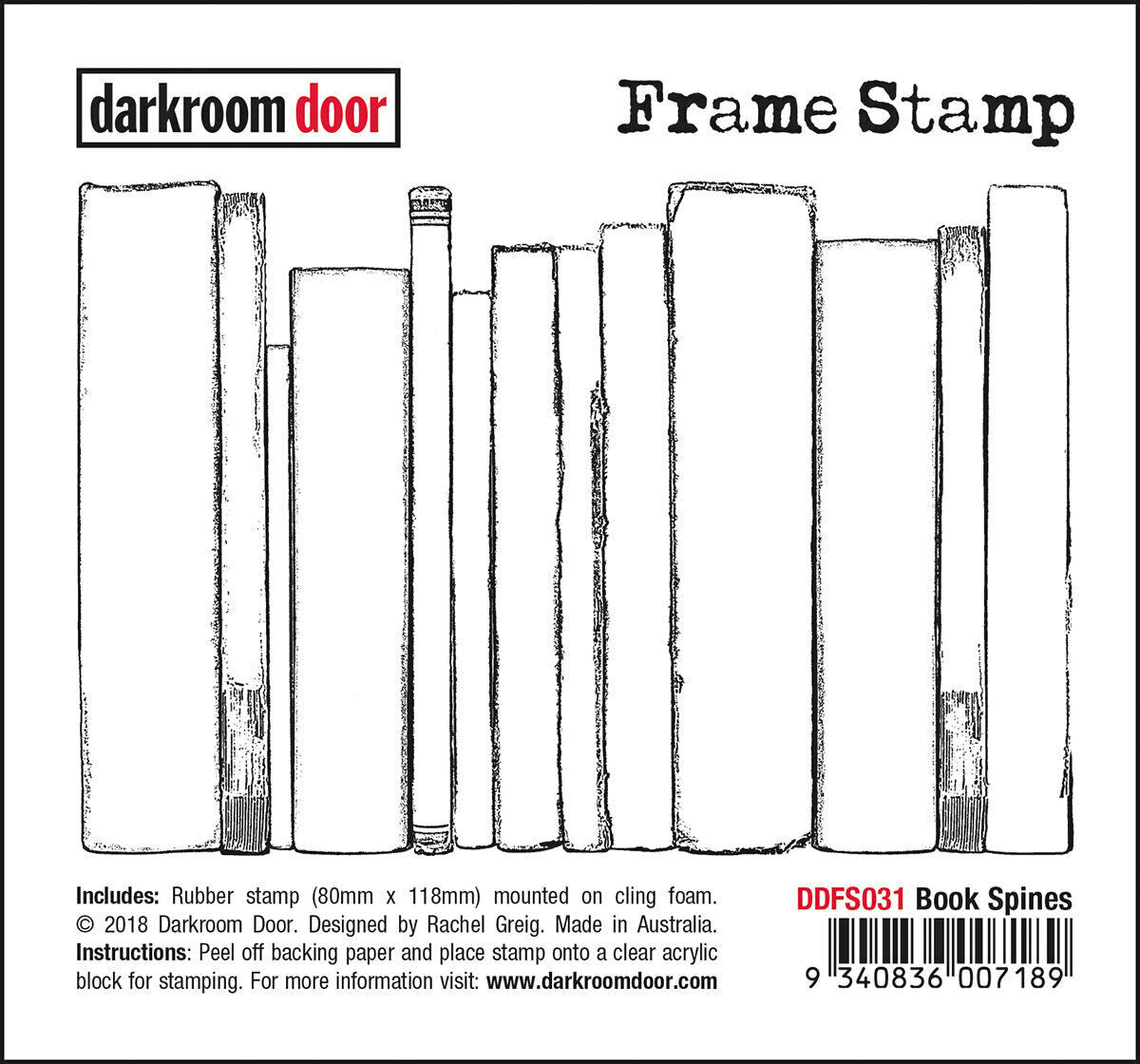Darkroom Door Frame Book Spines Rubber Stamp 80mm x 118mm