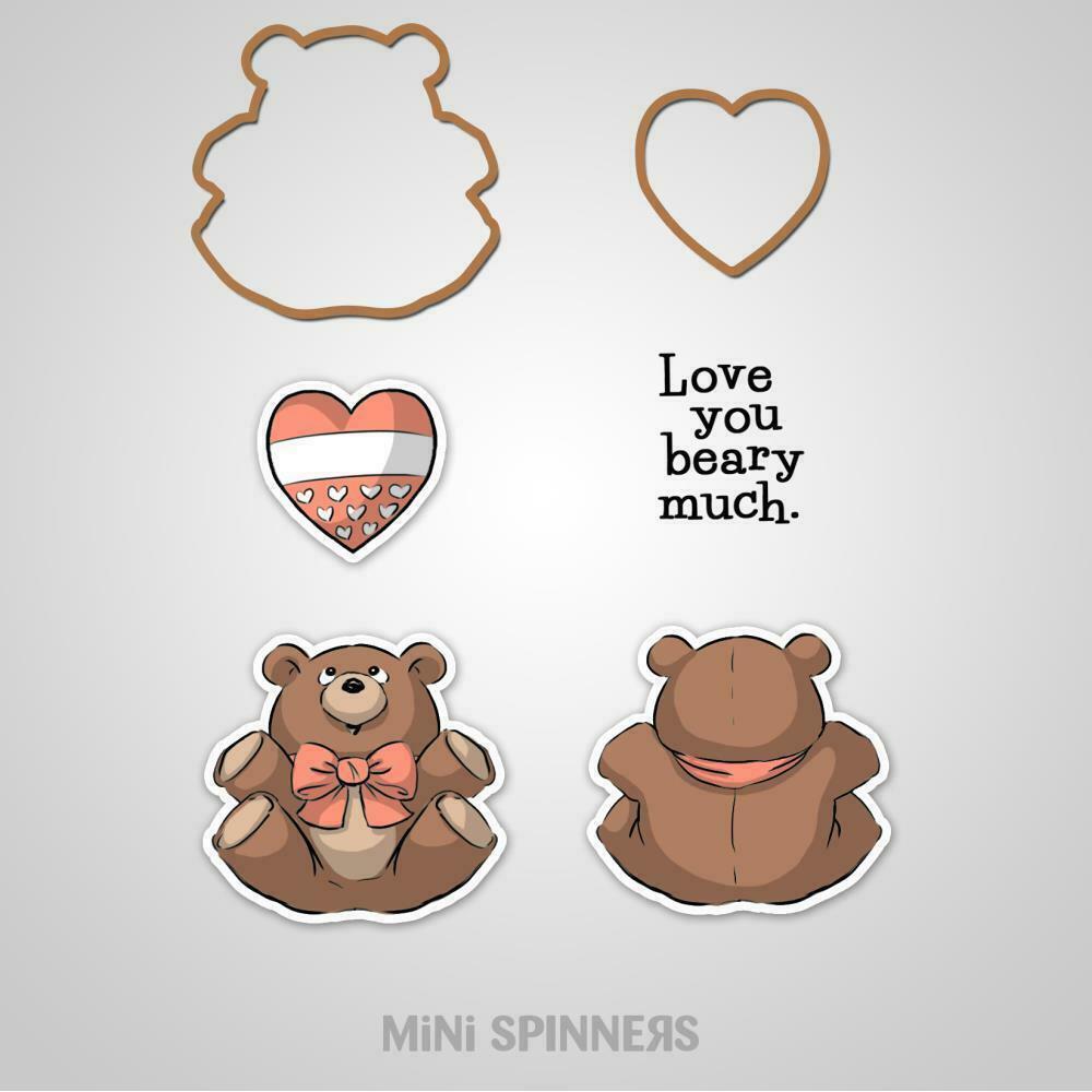 Art Impressions Mini Bear Spinner Set Rubber Cling Stamps and Dies 6pc