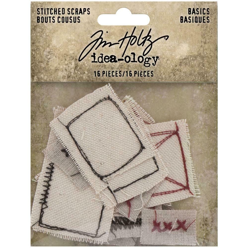 Tim Holtz idea-ology Stitched Scraps Basics 16 pieces Fabric Scraps