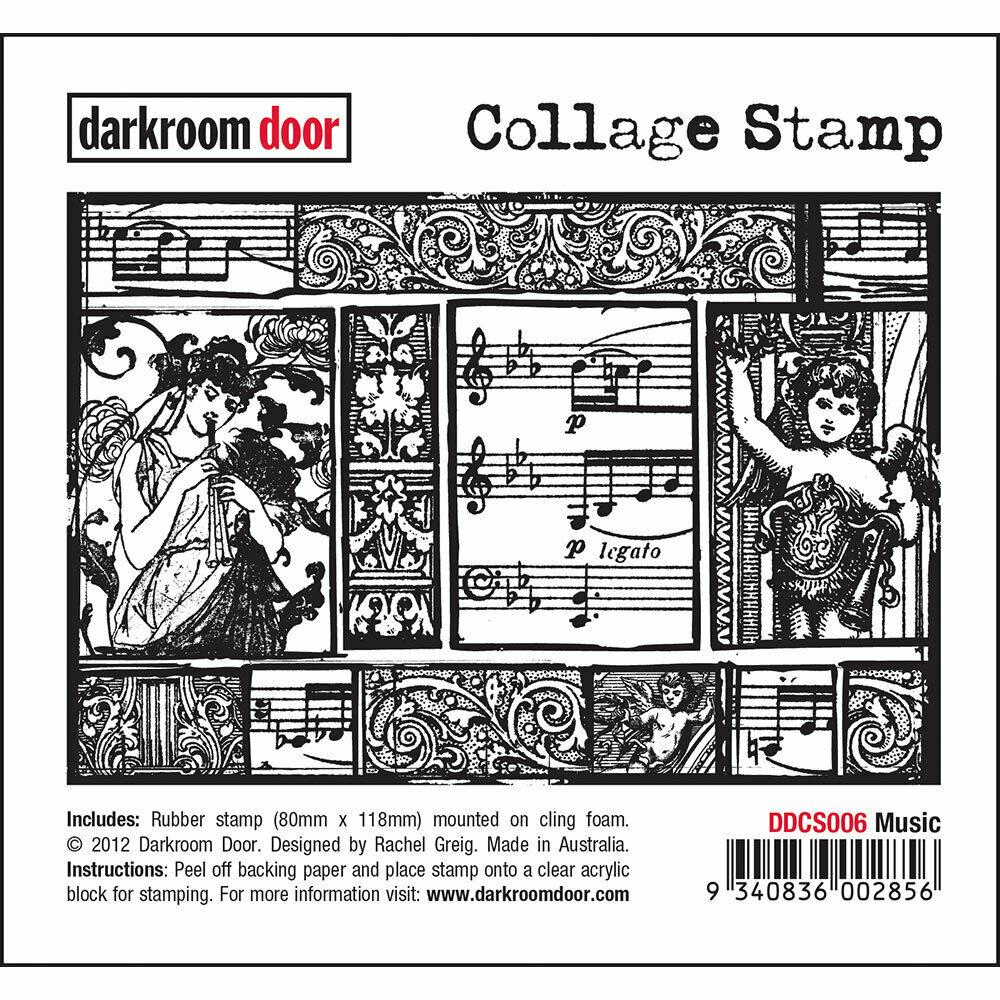 Darkroom Door Collage Rubber Stamp Music 118mm x 80mm