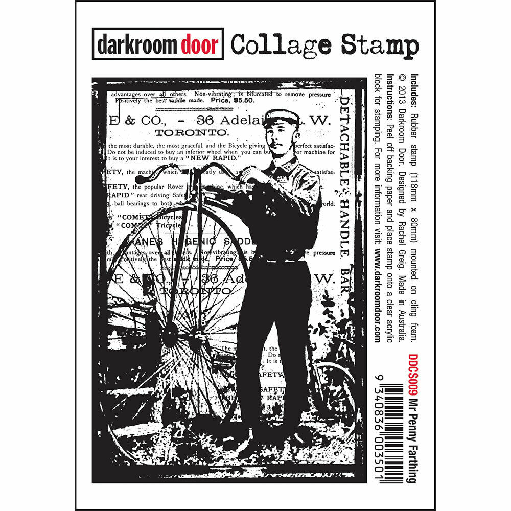 Darkroom Door Collage Rubber Stamp Mr Penny Farthing 118mm x 80mm