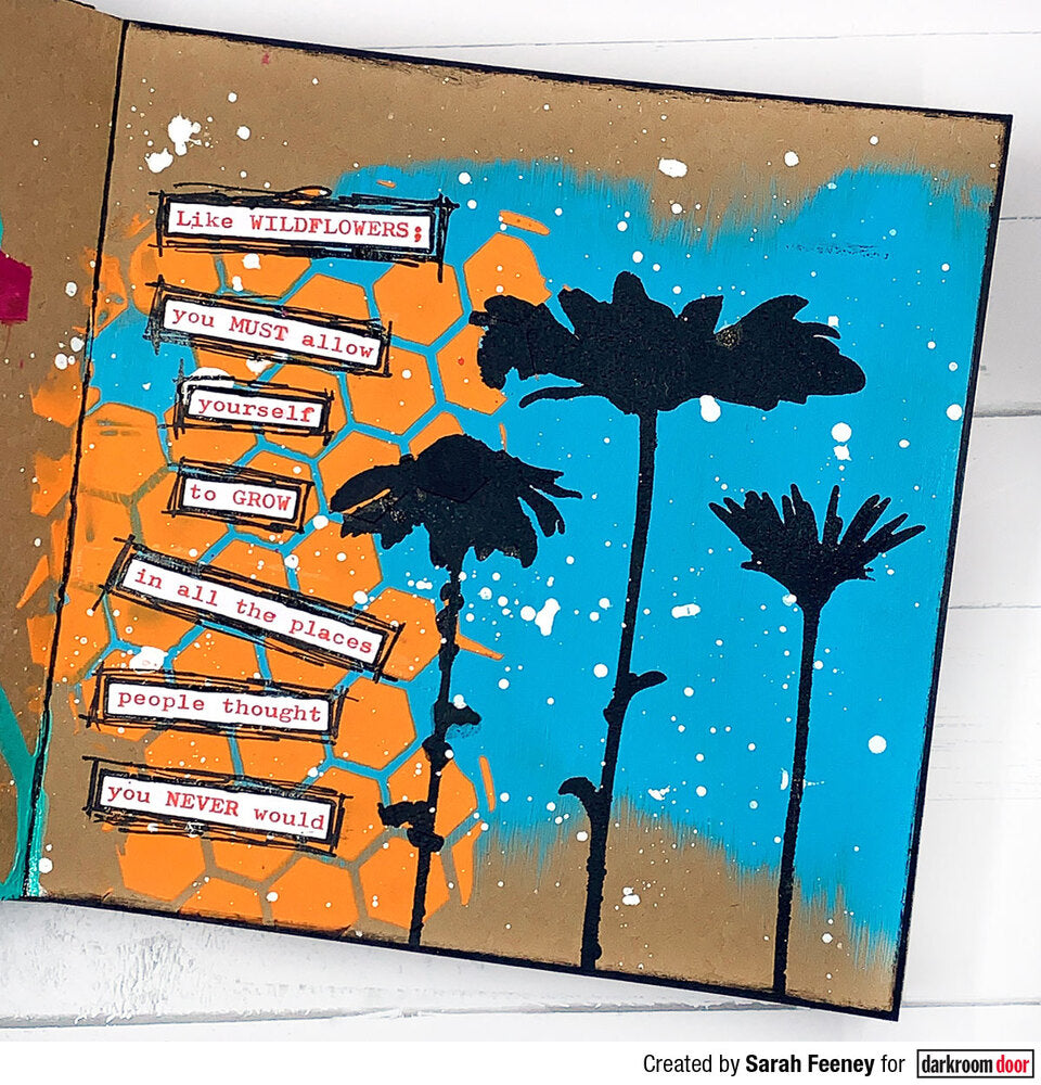 Darkroom Door Small Stencil Tall Flowers 4.5in x 6in Plastic