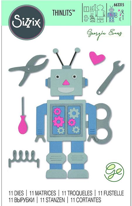 Sizzix Thinlits Dies 50s Robot Georgie Evans 11pcs 663315