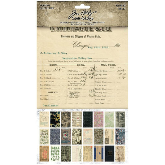 Tim Holtz idea-ology Backdrops 24 Double Sided Sheets 6" x 10" Volume 3