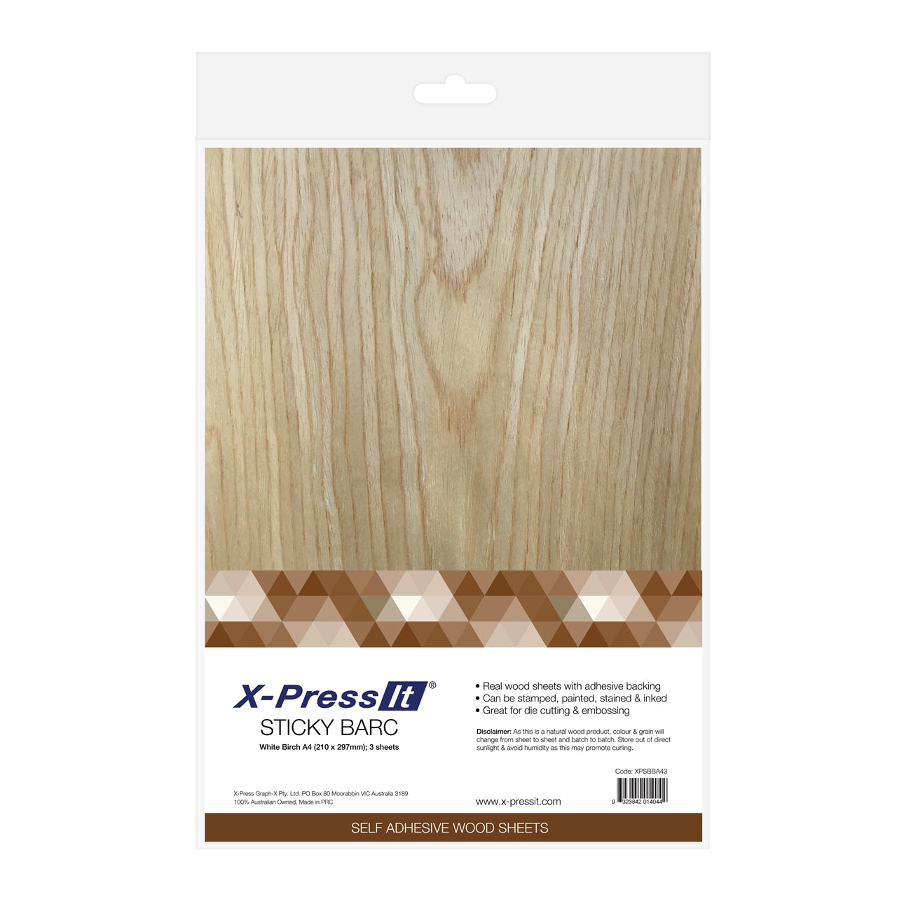 X-Press It Sticky Barc A4 White Birch 3 Sheets Real Wood Adhesive Backing
