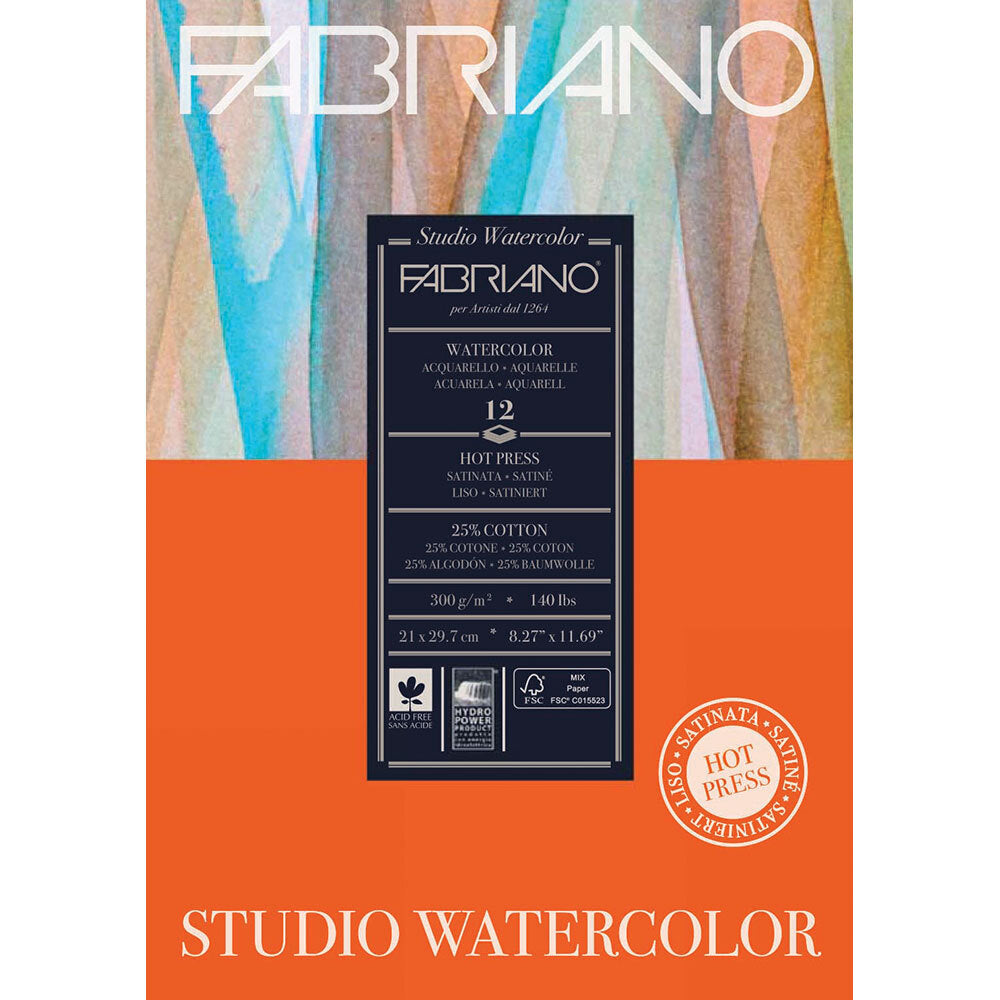 Fabriano Studio Watercolour A4 Paper Pad Hot Press 25% Cotton 300gsm
