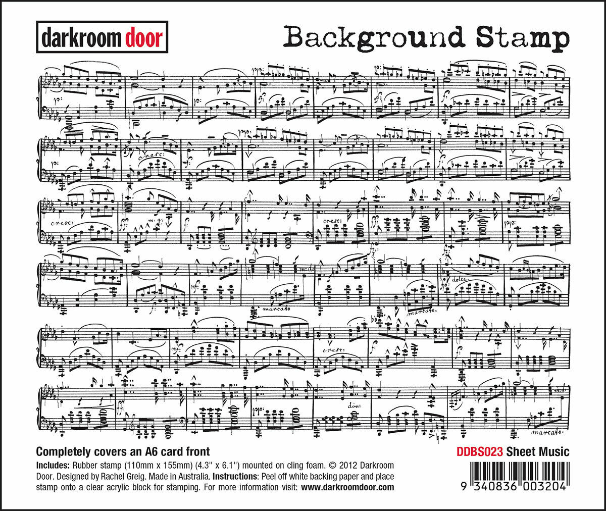 Darkroom Door Background Rubber Stamp Sheet Music 110 x 155mm