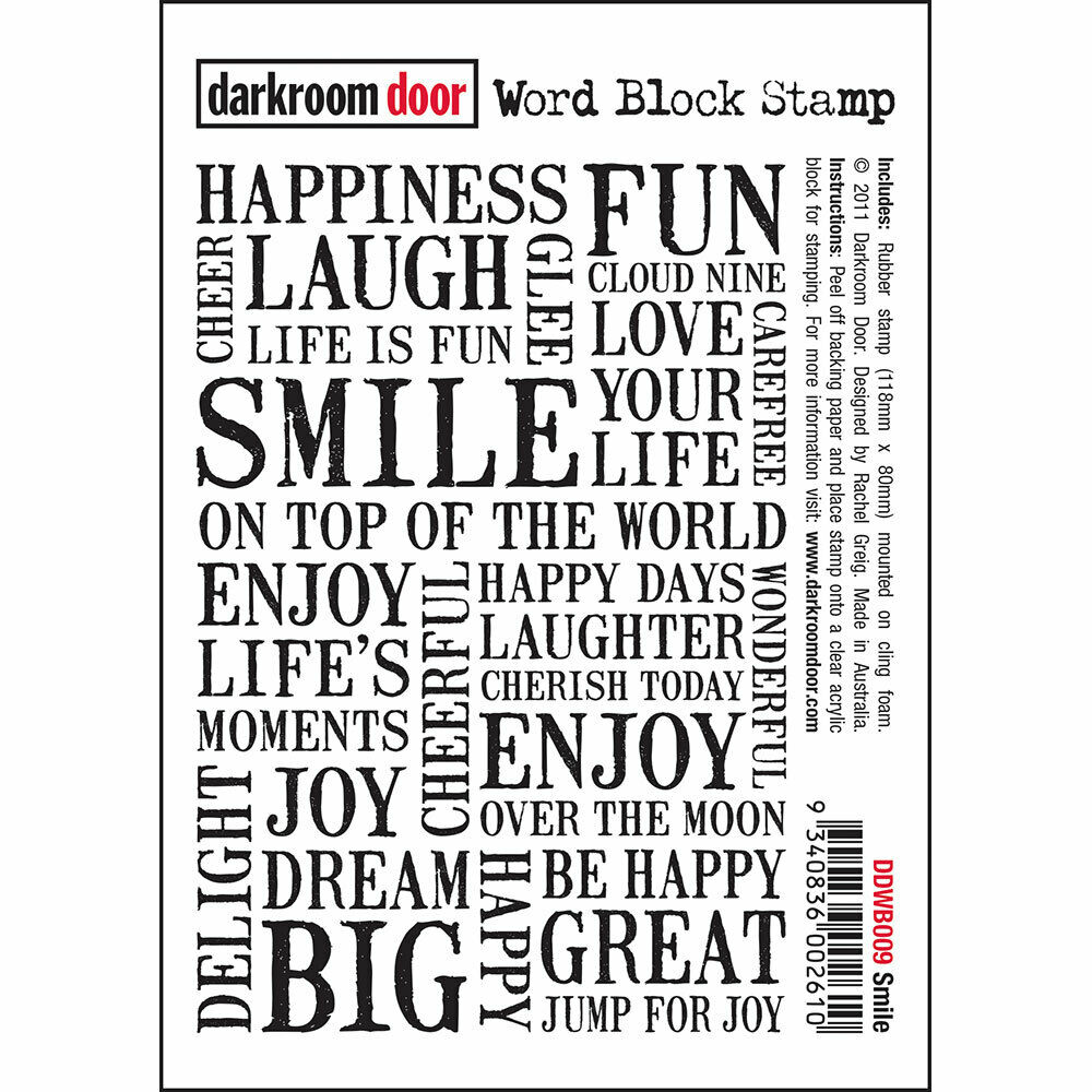 Darkroom Door Word Block Rubber Stamp Smile 118mm x 80mm