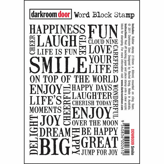 Darkroom Door Word Block Rubber Stamp Smile 118mm x 80mm