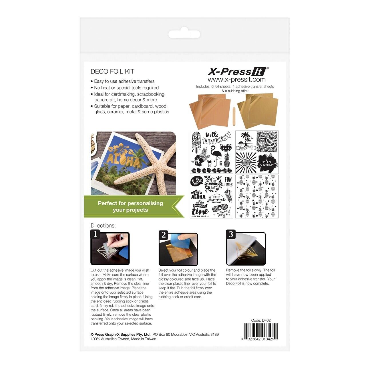 X-Press It Deco Foil Kit - Adhesive Transfer/Foil Sheets - 4 Designs available