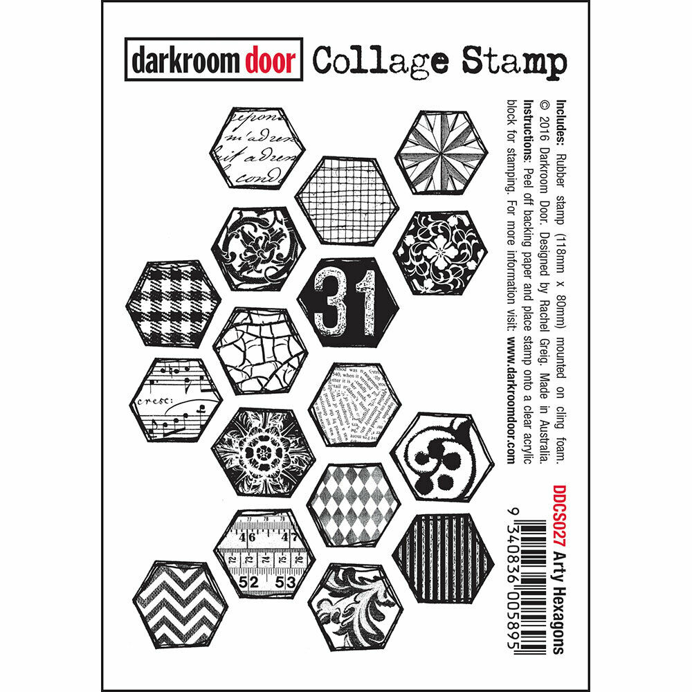 Darkroom Door Collage Rubber Stamp Arty Hexagons 118mm x 80mm