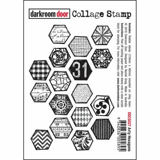 Darkroom Door Collage Rubber Stamp Arty Hexagons 118mm x 80mm