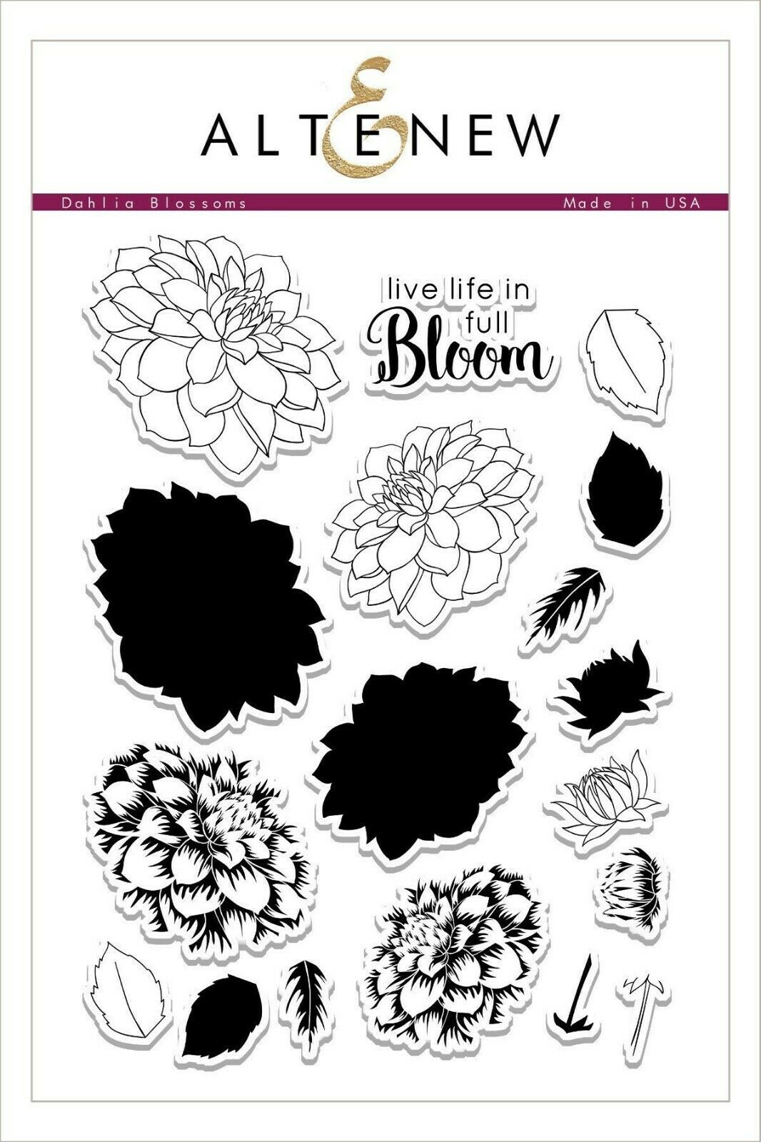 Altenew Dahlia Blossoms Clear Stamps 18pcs Made in USA