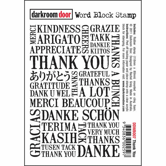 Darkroom Door Word Block Rubber Stamp Thank You 118mm x 80mm