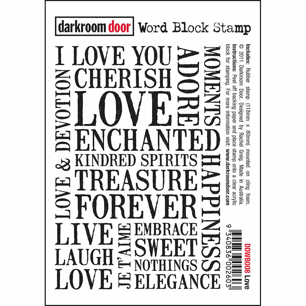Darkroom Door Word Block Rubber Stamp Love 118mm x 80mm