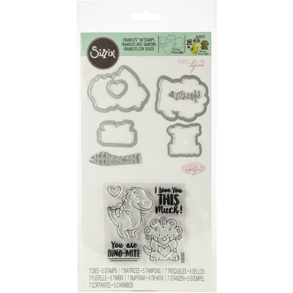 Sizzix T-Rex Framelits with Clear Stamps 7 Dies plus 5 Stamps