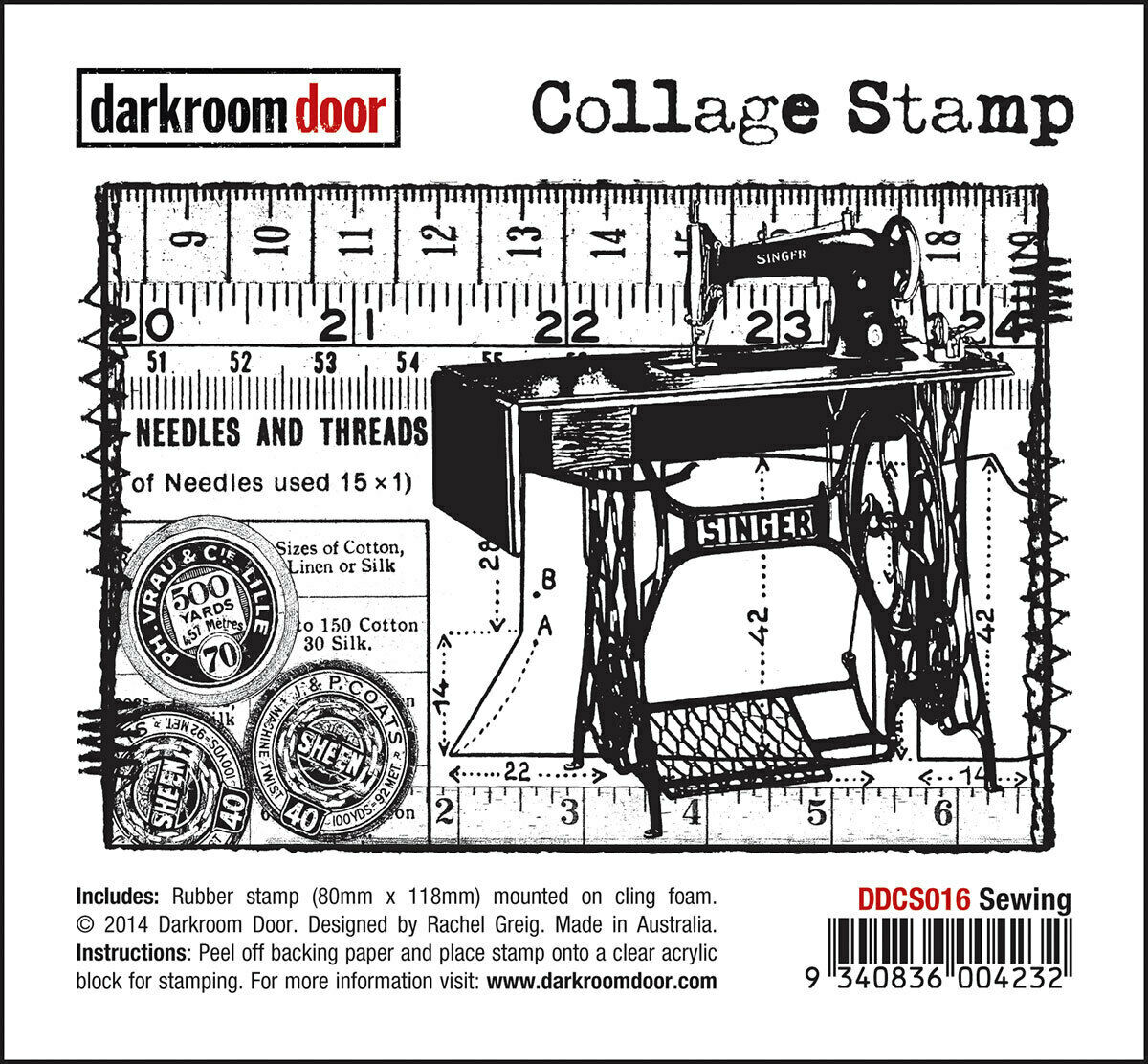 Darkroom Door Collage Rubber Stamp Sewing 118mm x 80mm