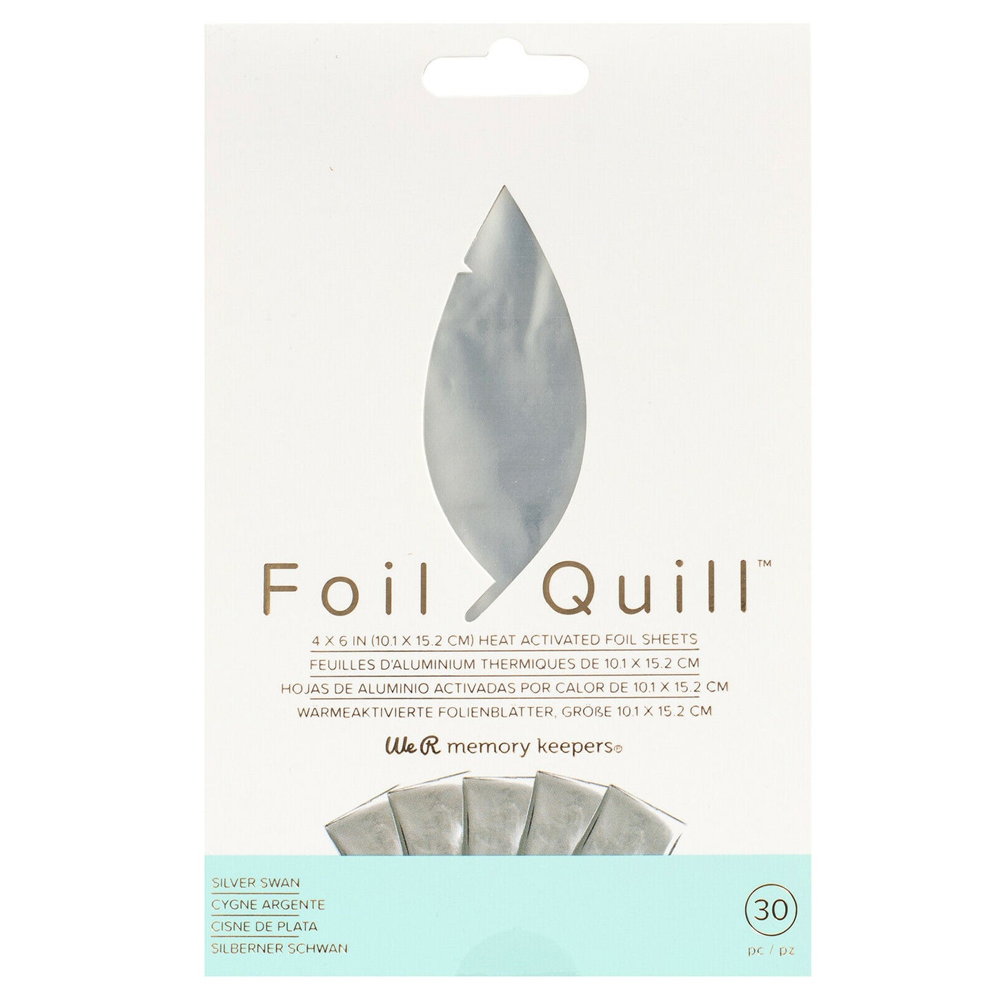 We R Memory Keepers Foil Quill Heat Activated Sheets Silver Swan 4" x 6" - 30pc