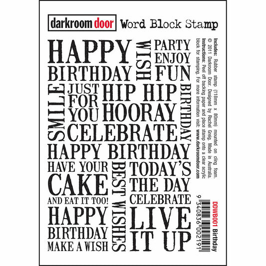 Darkroom Door Word Block Rubber Stamp Birthday 118mm x 80mm