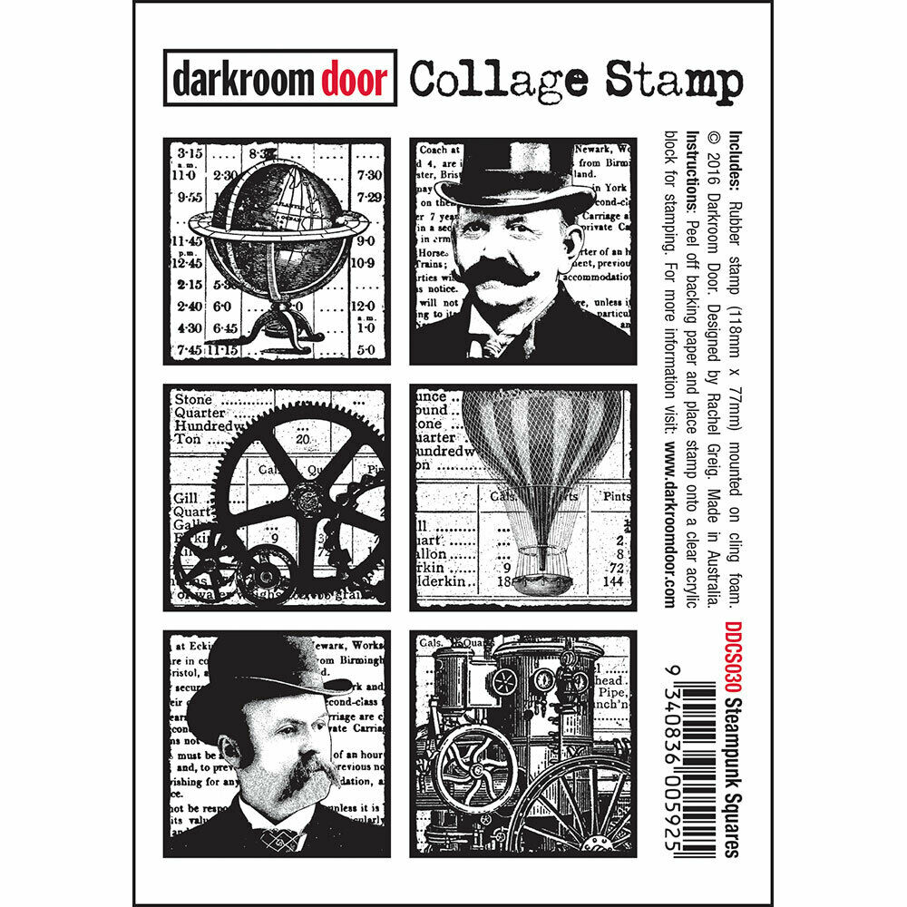 Darkroom Door Collage Rubber Stamp Steampunk Squares 118mm x 77mm