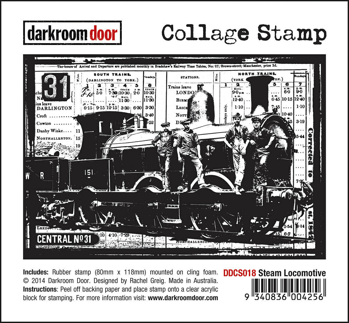 Darkroom Door Collage Rubber Stamp Steam Locomotive 118mm x 80mm