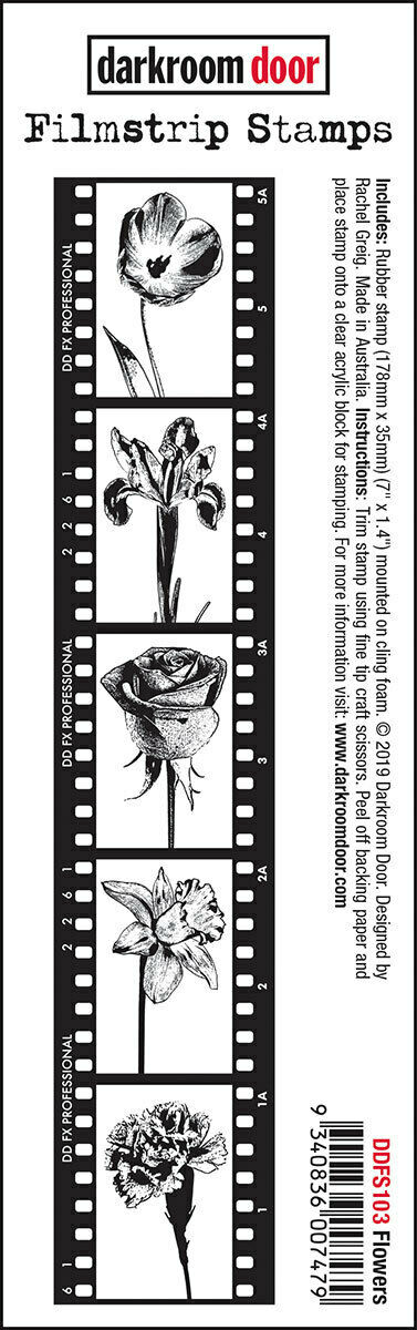 Darkroom Door Filmstrip Rubber Stamp Flowers 178mm x 35mm