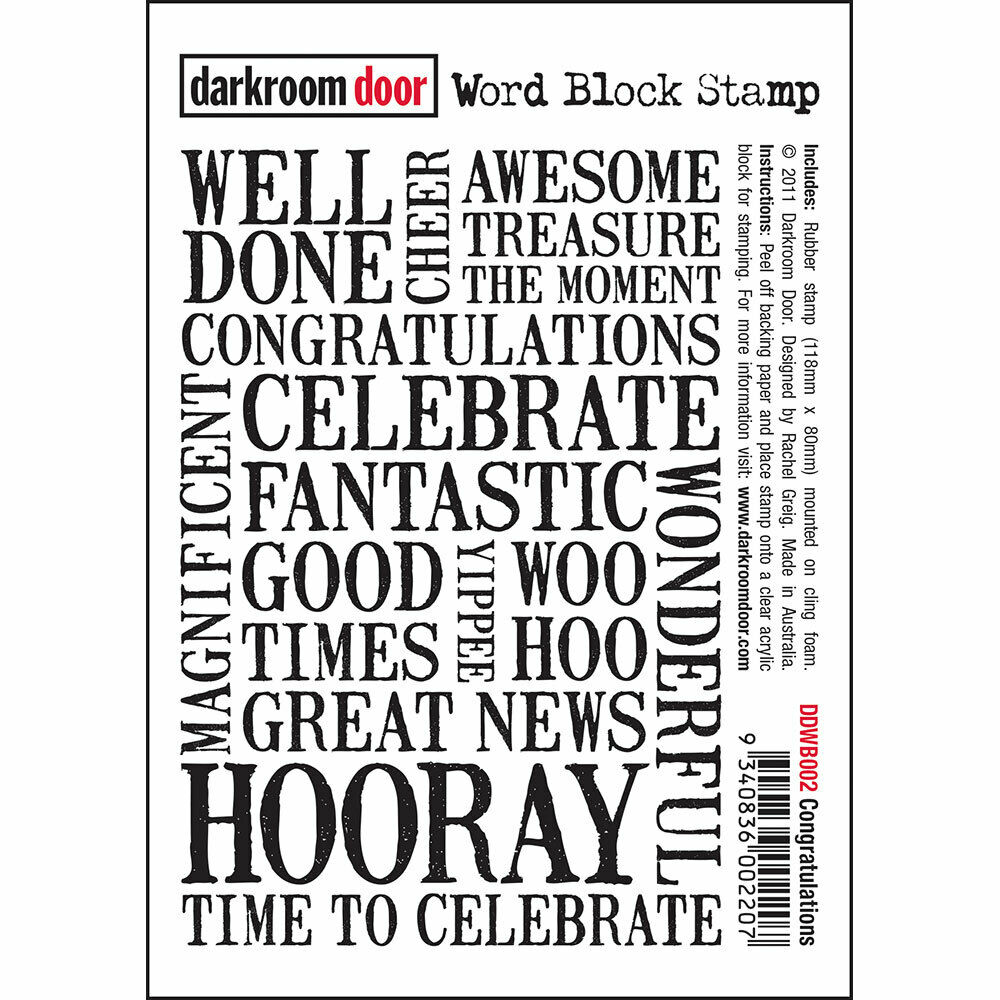 Darkroom Door Word Block Rubber Stamp Congratulations 118mm x 80mm