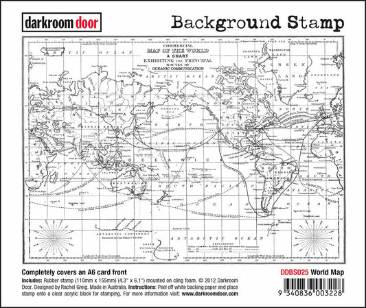 Darkroom Door Background Rubber Stamp World Map 110 x 155mm